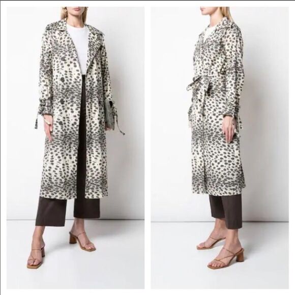 NWT SEA NY white leopard double breasted trench coat Size L - Picture 4 of 14